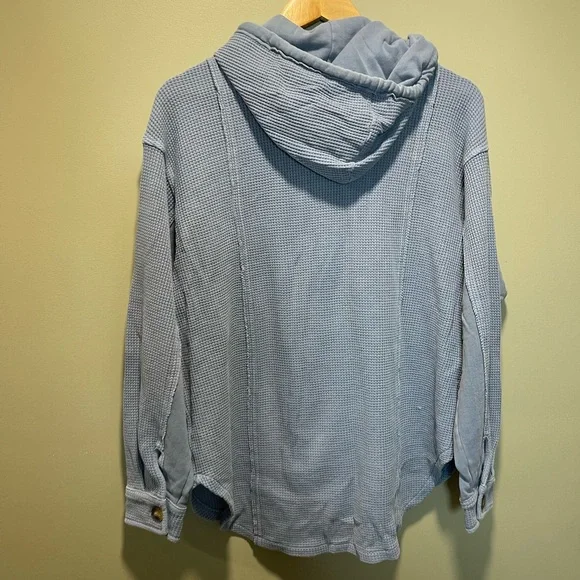 American Eagle Outfitters Waffle Thermal Blue Button Down Jacket - Picture 5 of 6